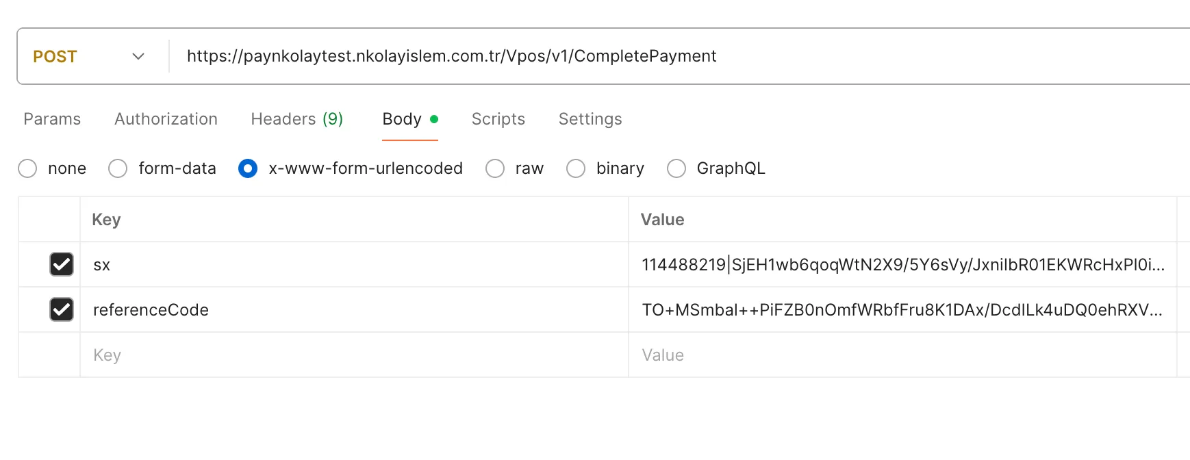 Ödeme Tamamlama Servisi İsteği